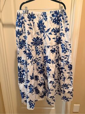 CeCe White Maxi Skirt with Blue Floral Pattern
